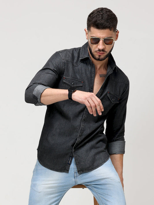 Black Washed Denim Shirt