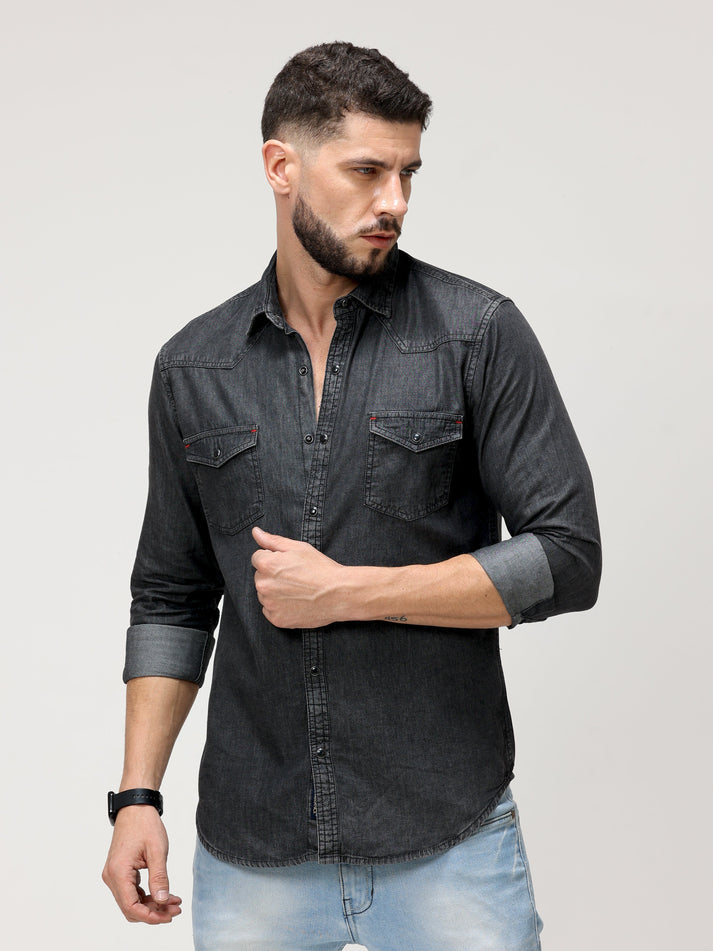 Black Washed Denim Shirt