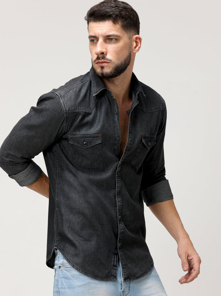 Black Washed Denim Shirt