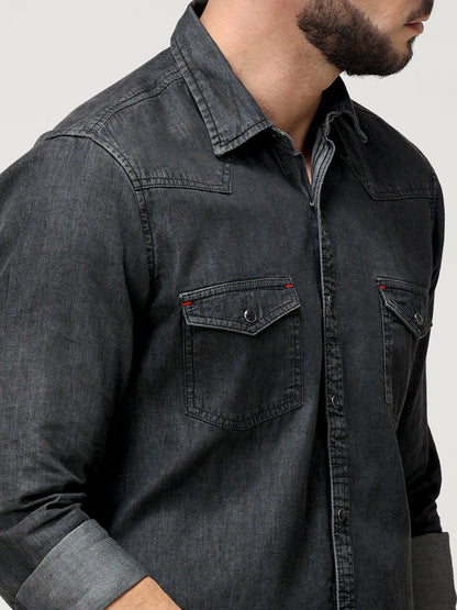 Black Washed Denim Shirt