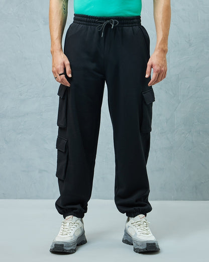 Men's Black Super Loose Fit Cargo Joggers