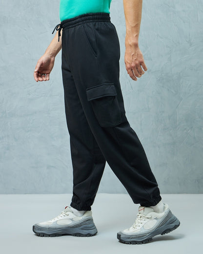 Men's Black Super Loose Fit Cargo Joggers