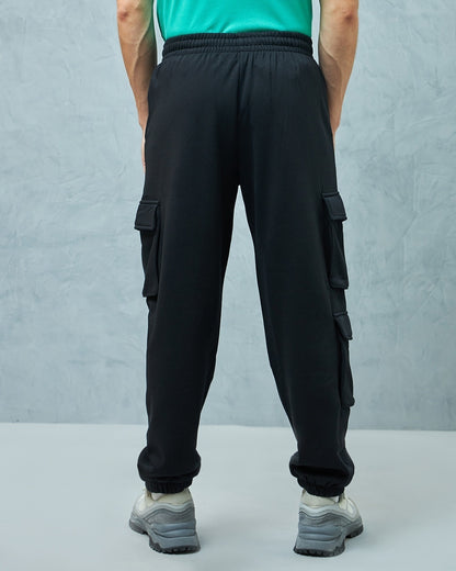 Men's Black Super Loose Fit Cargo Joggers