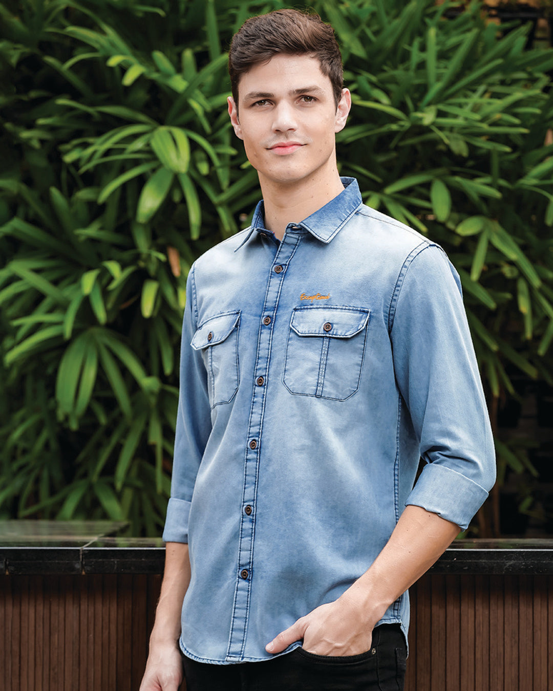 Men's Slate Blue Washed Denim Shirt