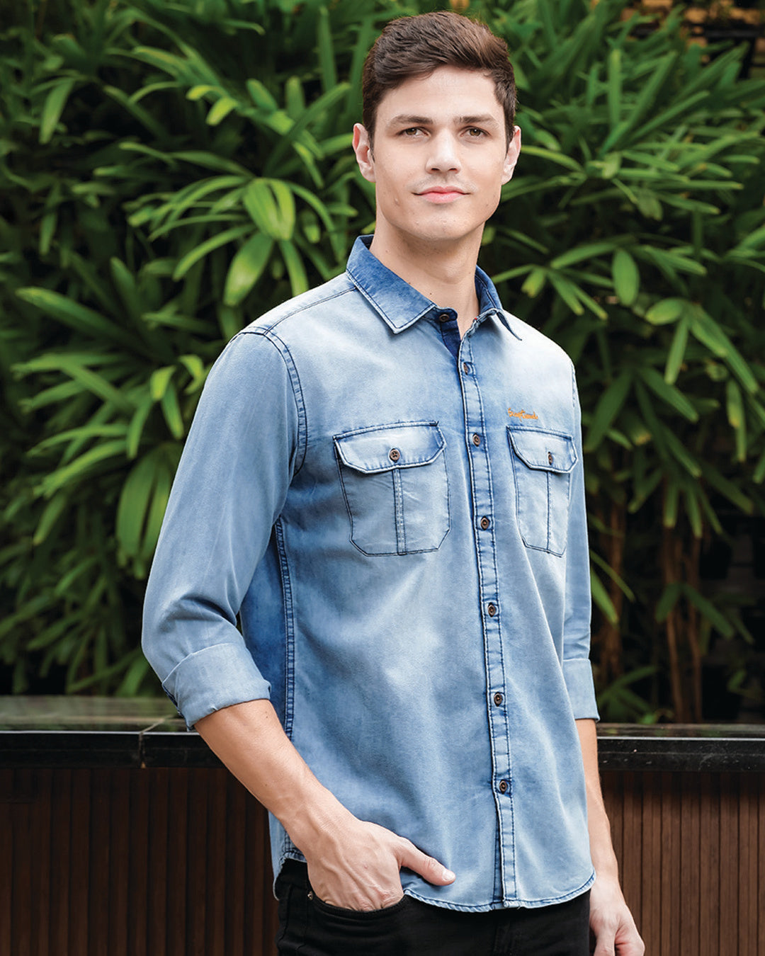 Men's Slate Blue Washed Denim Shirt